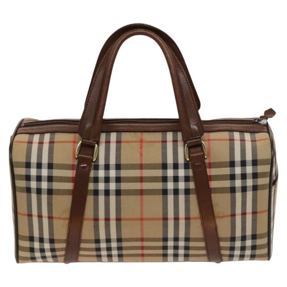 Burberrys Nova Check Boston Bag Canvas Beige Gold Auth - Picture 3 of 16
